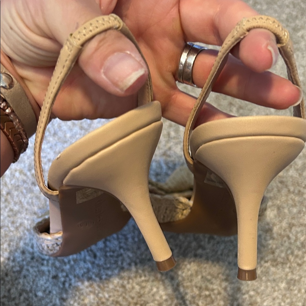 Charles David Beige Woven Slingback Kitten Heel Raffia bow 8 - Picture 5 of 12